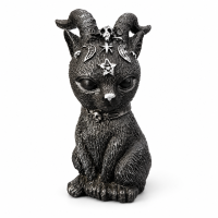 Escultura Gato Wicca Com Chifres Negro em Resina 8 cm