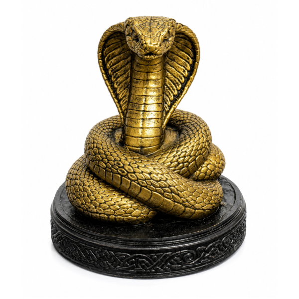 Escultura Serpente Naja Imperial Dourada 12 cm em Resina