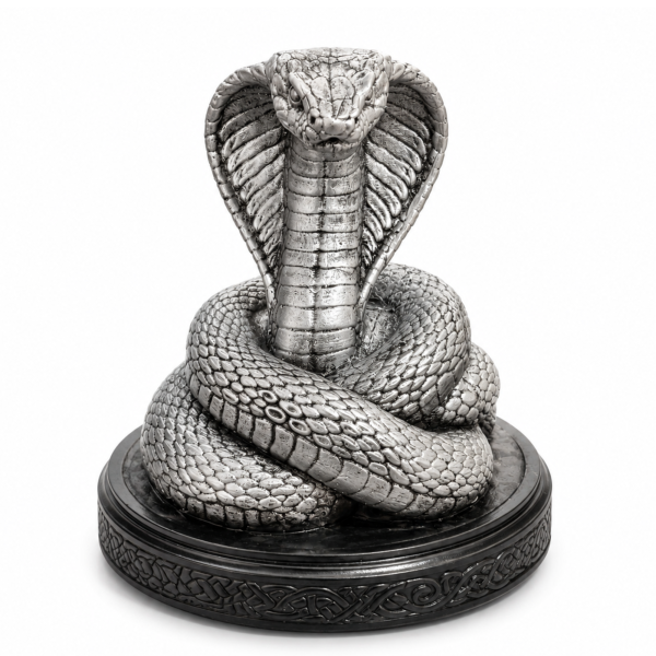 Escultura Serpente Naja Imperial Prata 12 cm em Resina
