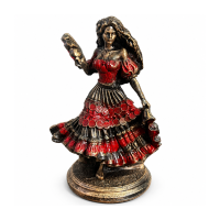 Escultura Pomba Gira Cigana Leque Vermelho Preto Resina 13cm