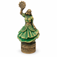 Escultura Pomba Gira Cigana Vintage Verde Pandeiro Resina 12 cm