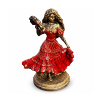 Escultura Pomba Gira Cigana Leque Vintage Verm Resina 13cm