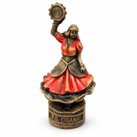 Escultura Pomba Gira Cigana Vintage Vermelha Pandeiro Resina 12 cm