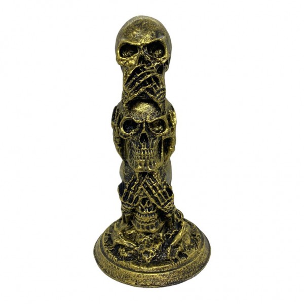 Escultura Toten 3 Cranios Dourado 12,50 cm em Resina
