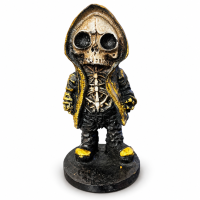 Escultura Exu Mirim Caveira Envelhecido Dourado Resina 13cm