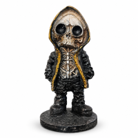 Escultura Exu Mirim Caveira Preto e Dourado Resina 13cm