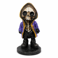 Escultura Exu Mirim Caveira Roxo e Dourado em Resina 13cm