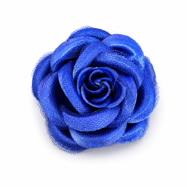 Flor Pomba Gira Cigana Azul E em Cetim e Tule Filo Presilha e Broche 7 cm 2 em 1 