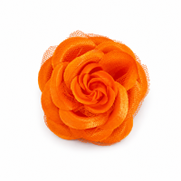 Flor Pomba Gira Cigana Laranja em Cetim e Tule Filo Presilha e Broche 7 cm 2 em 1 
