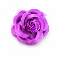 Flor Pomba Gira Cigana Roxa em Cetim e Tule Filo Presilha e Broche 7 cm 2 em 1 