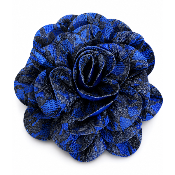Flor Pomba Gira Cigana Azul em Cetim e Renda Presilha e Broche 10 cm 2 em 1