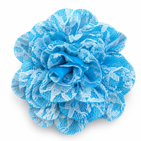 Flor Pomba Gira Cigana Azul Claro em Cetim e Renda Presilha e Broche 10 cm 2 em 1