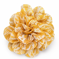 Flor Pomba Gira Cigana Dourada em Cetim e Renda Presilha e Broche 10 cm 2 em 1