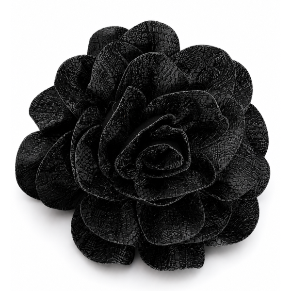 Flor Pomba Gira Cigana Preto em Cetim e Renda Presilha e Broche 10 cm 2 em 1 