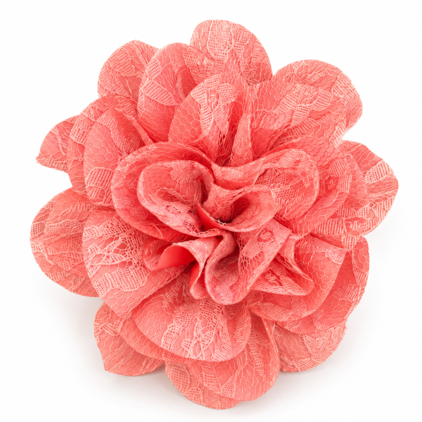 Flor PG Cigana em Cetim e Renda Presilha e Broche 10 cm Modelo:Flor PG Cigana Rosa Es