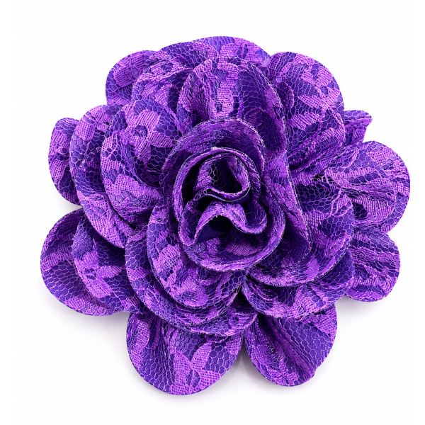 Flor Pomba Gira Cigana Roxa em Cetim e Renda Presilha e Broche 10 cm 2 em 1 
