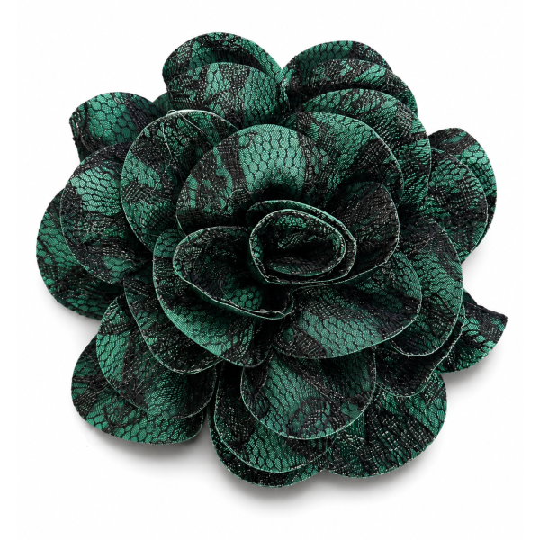 Flor Pomba Gira Cigana Verde em Cetim e Renda Presilha e Broche 10 cm 2 em 1 