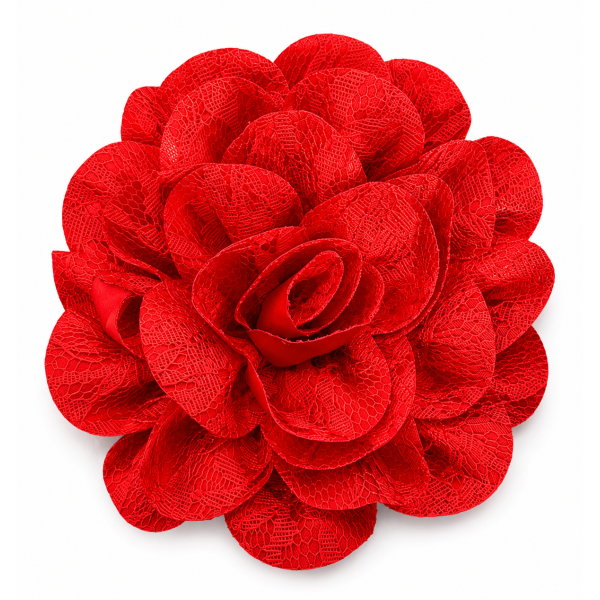 Flor Pomba Gira Cigana Vermelha em Cetim e Renda Presilha e Broche 10 cm 2 em 1 