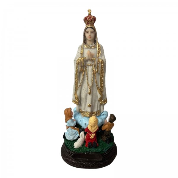 Escultura Nossa Senhora de Fátima com Pastores 20 cm Resina