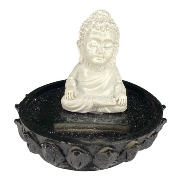 Incensário Buda Meditando Sentado na Flor de Lotus 7 cm Resina 