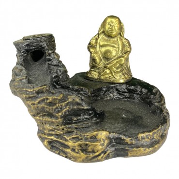 Incensário Cascata Buda Metal Dourado 7 cm Resina