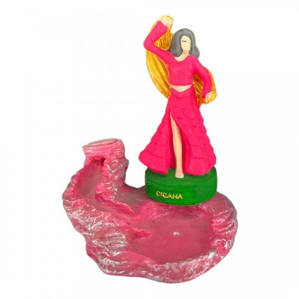 Incensário Cascata Cigana Rosa 12 cm Resina