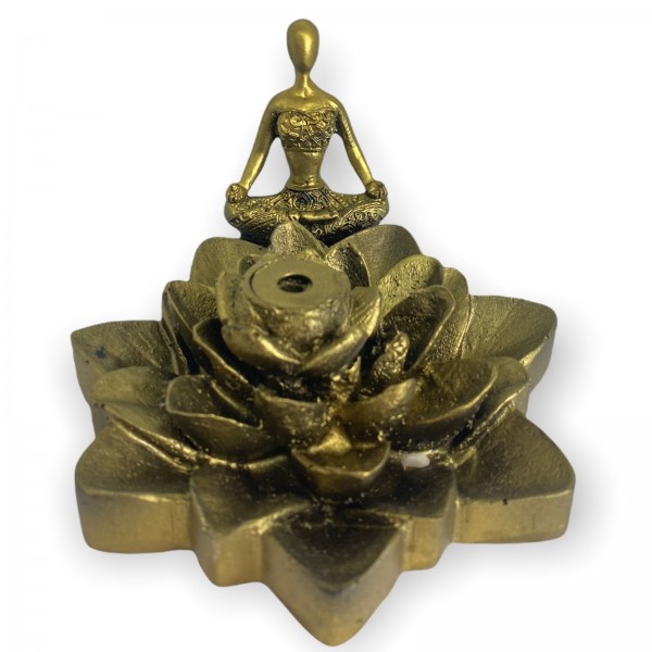 Incensário Cascata Flor de Lotus Pontudo Yoga Dourado 6 cm Resina