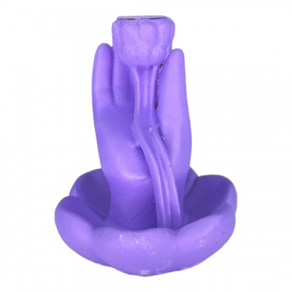 Incensário Cascata Mão Elevação Espiritual Lilás 10 cm Resina
