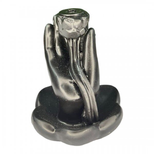 Incensário Cascata Mão Elevação Espiritual Preto 10 cm em Resina