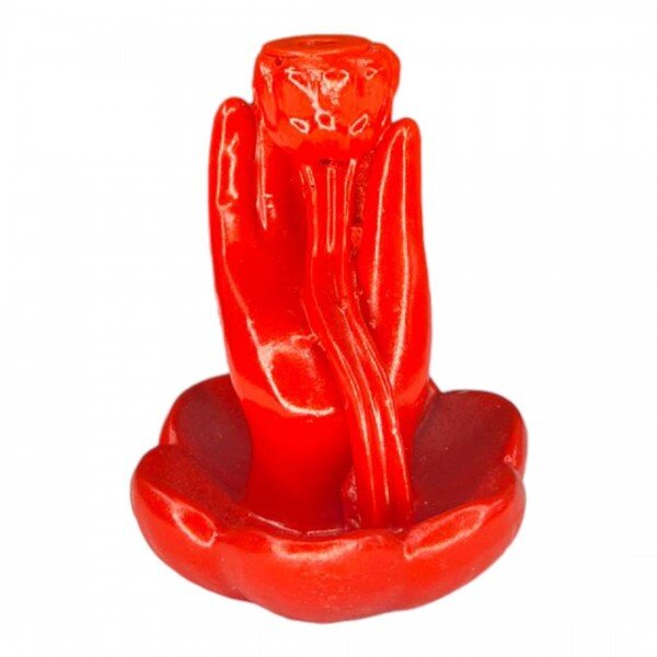 Incensário Cascata Mão Elevação Espiritual Vermelho 10 cm Resina