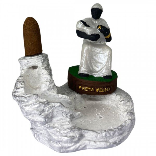 Incensário Cascata Preta Velha 12 cm em resina