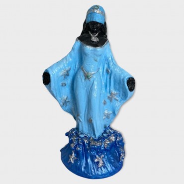 Escultura Orixá Iemanjá Negra 13,50 cm Azul Claro Resina