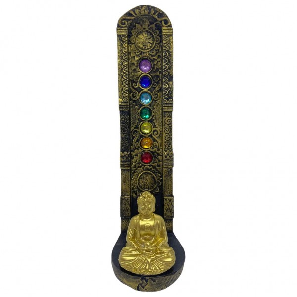 Incensário Dourado 7 Chakras Buda Dourado 22 cm