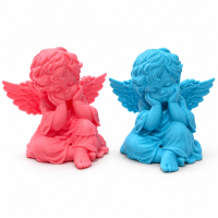 Incensário Casal Anjinho Azul e Rosa Termoplástico 3D 5cm