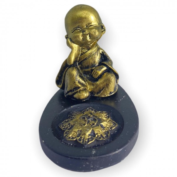 Incensário Mini Oval Buda menino dourado 5 cm em resina 47-227 