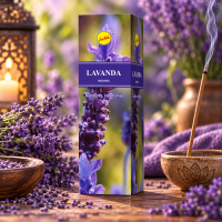 Incensos Lavanda Sree Vani Natural 0% carvão 8 Varetas Cx C/25