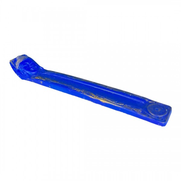 Incensário Régua Buda Rosto Azul Patinado 24 cm Resina 