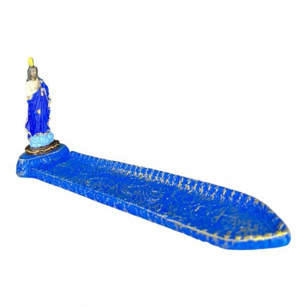 Incensário Régua Santa Sara Azul Patinado 26 cm em Resina 