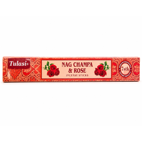 Incensos Tulasi Nag Champa e Rose Masala Caixa 7 Varetas 
