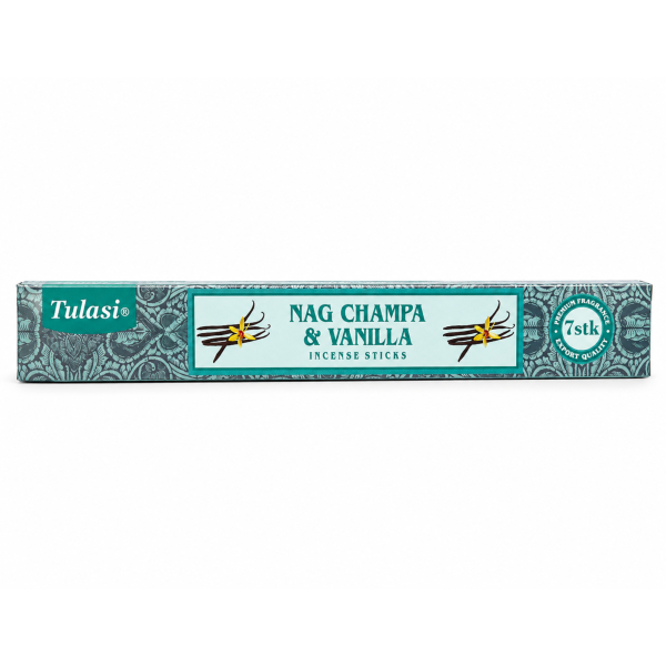 Incensos Tulasi Nag Champa e Vanilla Masala Caixa 7 Varetas 