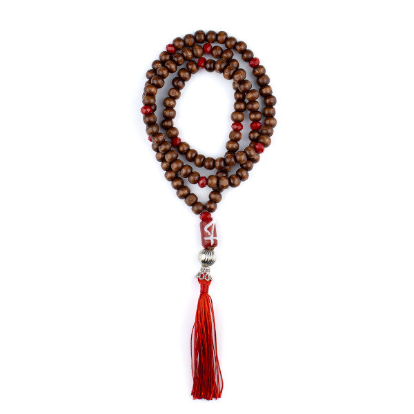 Japamala Ogum 108 Contas 45 cm Madeira 8 mm Pompom Vermelho