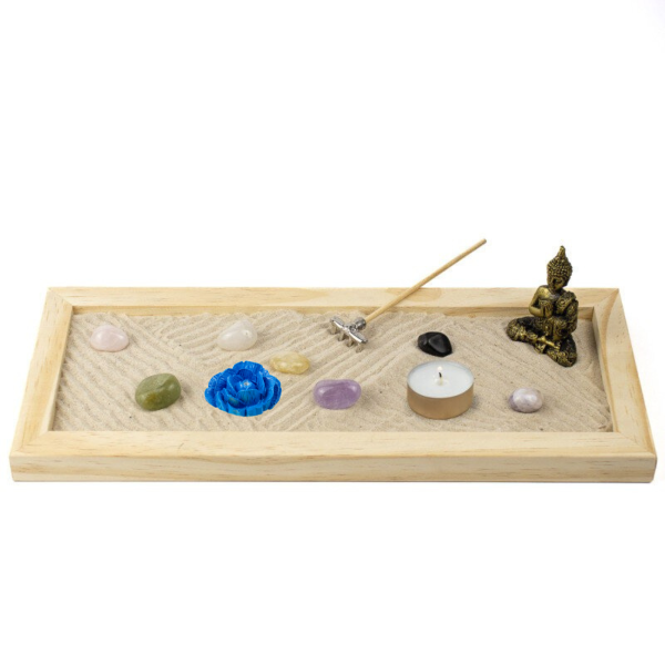 Jardim Zen Completo Buda Feng Shui Madeira Retangular 13x31cm