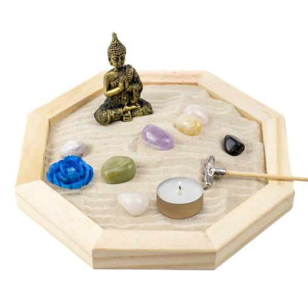 Jardim Zen Completo Buda Feng Shui Madeira Octagonal 18 cm