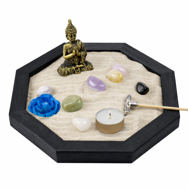Jardim Zen Completo Buda Feng Shui Madeira Octagonal PT 18cm