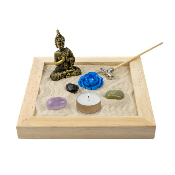 Jardim Zen Completo Buda Feng Shui Madeira Quadrada 15 cm