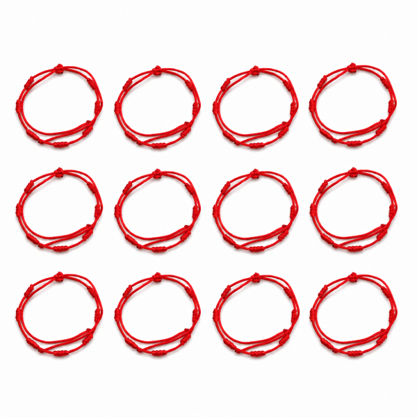 Kit 12 Pulseiras Kabbalah 7 Nós vermelha 1mm
