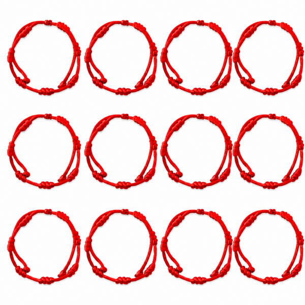 Kit 12 Pulseiras Kabbalah 7 Nós vermelha 2mm