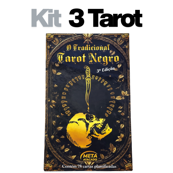 Kit 3 Baralhos O Tradicional Tarot Negro 78 Cartas Plastificadas