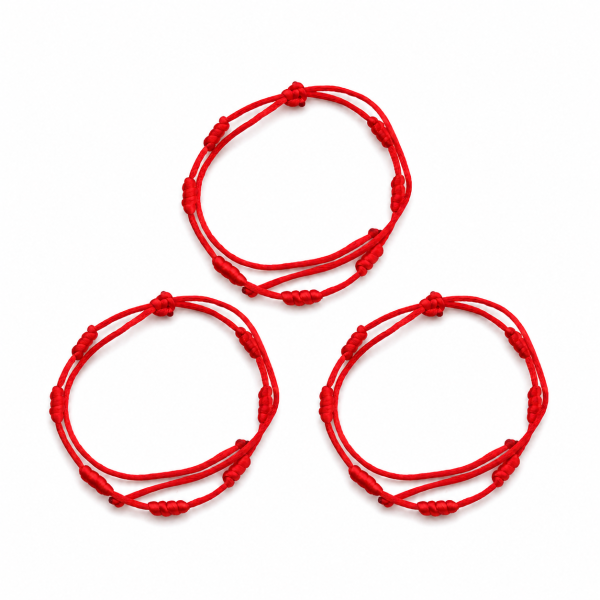 Kit 3 Pulseiras Kabbalah 7 Nós vermelha 1mm