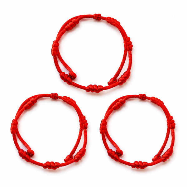 Kit 3 Pulseiras Kabbalah 7 Nós vermelha 2mm